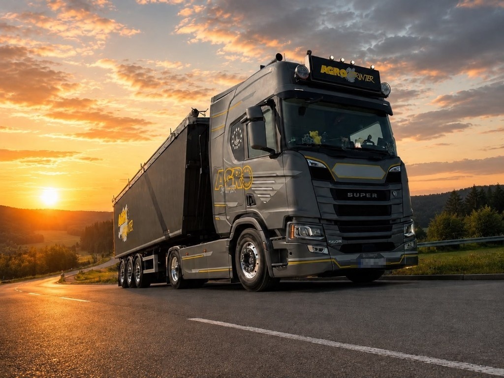 Agrosprinter Fuhrpark bei Sonnenuntergang
